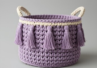 Crocheted Cotton Fruit Basket with Tassels