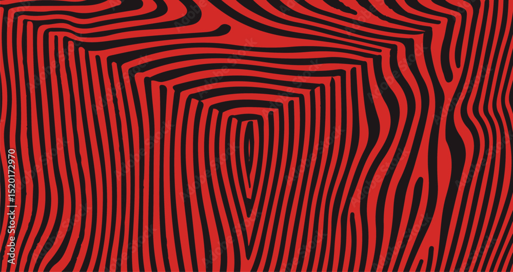 Aufkleber abstract vector design in the psychedelic op art style, featuring hypnotic red and black wavy lines.