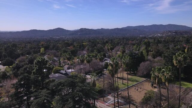 Aerial View of Altadena Neighborhood with Glendale and Verdugo Mountains in Distance &ndash; California, USA (2022)