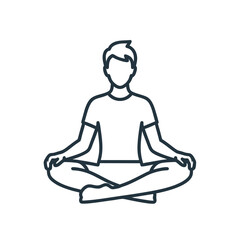 Young man meditating in a cross-legged position with calm expression  
