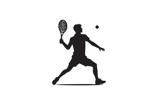 A man playing tenis  silhouette with a simple, understated design set against a white background