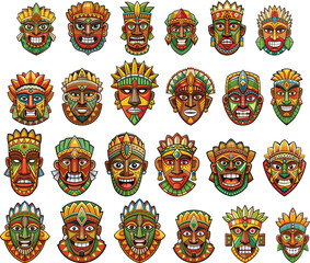 Tribal Ethnic African mask set vector illustration
