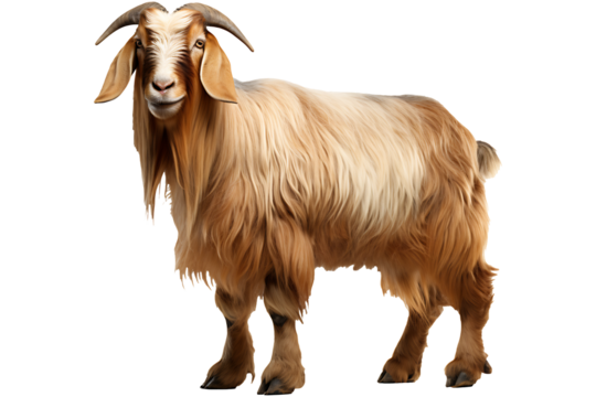 Long haired boer goat side view isolated on transparent background