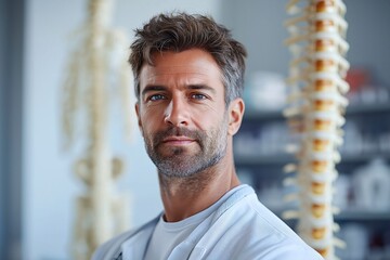 Professional Chiropractor in Medical Office Smiling for Wellness & Patient Care SEO Stock Photo