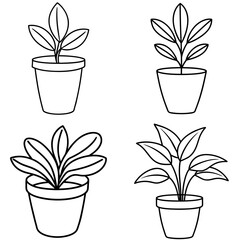 Vector potted plant icon set, minimalistic botanical illustrations, modern greenery designs