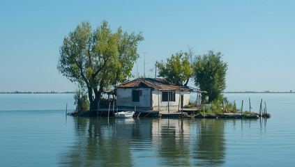 Naklejka premium Tiny fishing island in the Lagoon section of Italy.