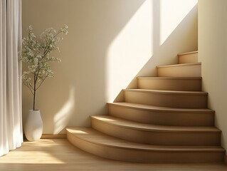 Obraz premium Elegant Curved Staircase in Modern Home Interior with Natural Light and Minimalist Design