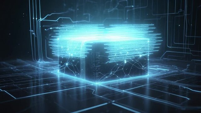 Abstract representation of data processing and digital transformation within a futuristic technological framework. - Powered by Adobe