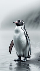 Fototapeta premium Penguin Standing Beach Monochrome Wildlife