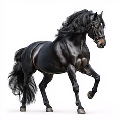 Elegant Black Stallion Strutting Gracefully: Majestic Horse in Nature - Photorealistic Equestrian Beauty