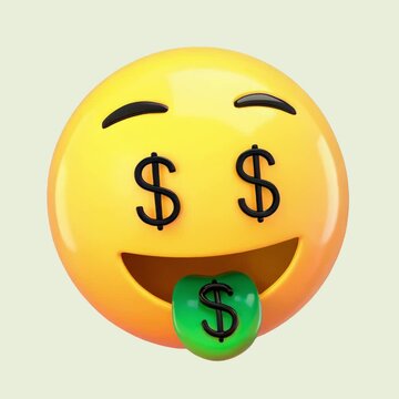 Emoji expressing financial excitement animation isolated asset, transparent 4K video, alpha channel, ProRes 4444