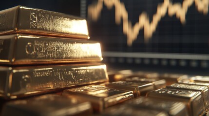 Glimmering Gold Bars with Financial Graph Background for Investment Use