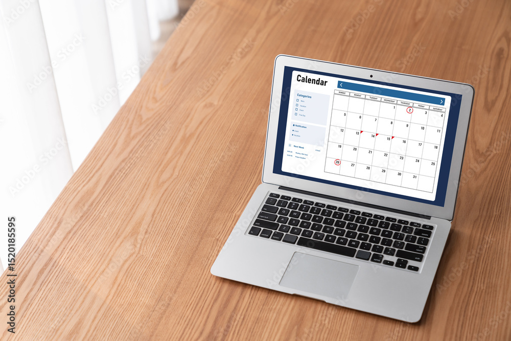 Wall mural calendar on computer software application for modish schedule planning for personal organizer and on