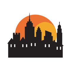 Fototapeta premium City Skyline Silhouette With Sunset