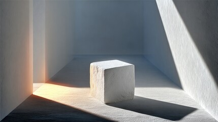 White Cube in a Minimalist Room with Dramatic Lighting