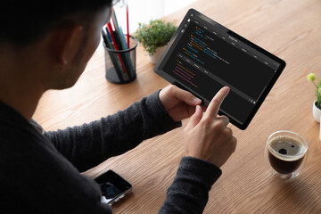 Software development programming on computer screen for modish application and program coding