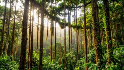 Obraz premium lush tropical forest with cascading hanging vines