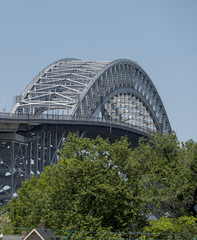 view of new bayonne bridge between new jersey and staten island new york city suspension roadway highway with cars traffic commute