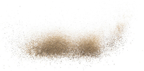 Black ground pepper scattered, spice flying isolated on white, clipping path	