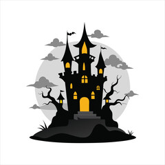 Scary Castle in Fog Halloween Vector Clipart