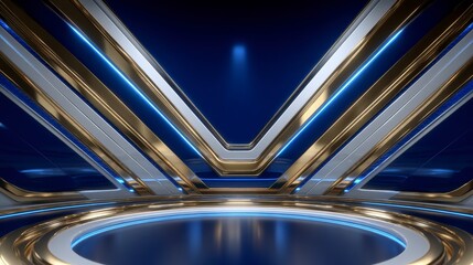 Abstract Blue Gold Metallic Background  Luxury Geometric Design  Cinematic Lighting  3D Re