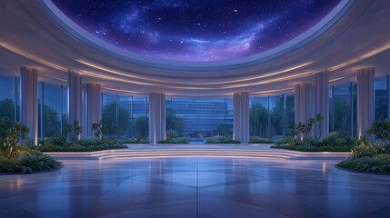 Serene Galaxy Ceiling Lobby  Modern Architecture  Night Interior Design