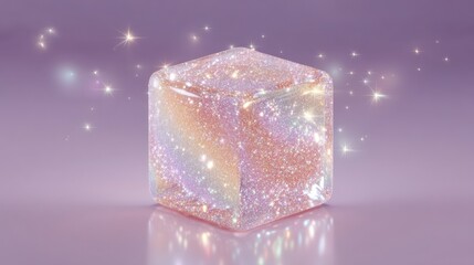 Sparkling Glitter Cube  Shimmering Crystal  Pastel Background  Magic  Festive  Luxury