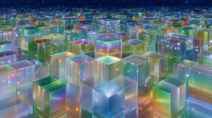 Luminous Glass Cubes Abstract Background  Futuristic Cityscape  Iridescent Blocks  Colorfu