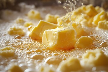 Melting Butter Close-Up. Culinary Journey of Rich Flavor and Golden Creaminess in Home Cooking