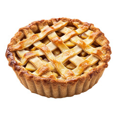Freshly baked apple pie with a golden crust on display at a bakery during autumn