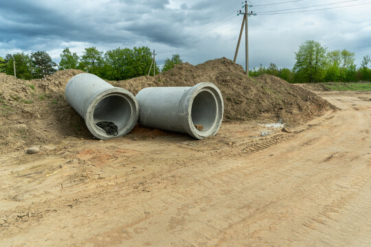 Modern concrete pipes in urban infrastructure: sustainable solutions for drainage system installation and sewage systems. Efficient solutions for sewage and infrastructure development.