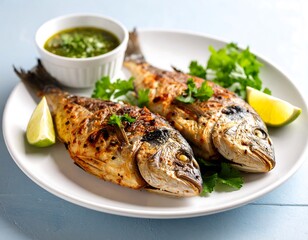 Grilled fish with herbs and sauce