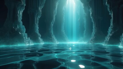 Abstract blue ocean water surface flow under a clear summer sky with sunlight