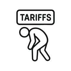 Obraz premium Minimal outline icon of burdened person under high tariffs pressure – economic stress concept illustration