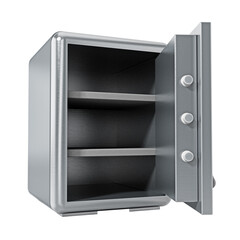 Steel safe with open door on transparent background. 3D illustration