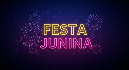 Celebração da festa junina com fundo de fogos de artifício