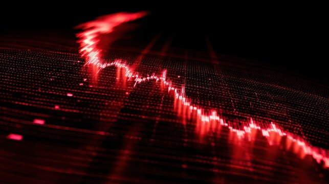 Stock Market Abstract red light trails against a dark background, creating a dynamic visual effect. - Powered by Adobe