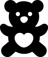 Cute Black Teddy Bear Icon with Red Heart on White Background for Love and Affection Symbolism Design