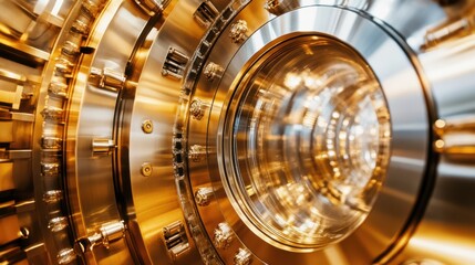 Obraz premium Intricate Close-Up of a Golden Metallic Safe Door Interior Design