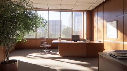 Modern Office Interior with Natural Light and City View