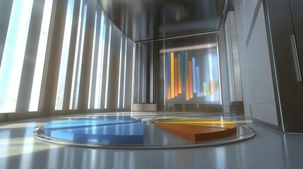 Modern Office Space with Colorful Graphs and Data Visualization