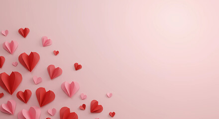 Pink background with red and pink paper hearts