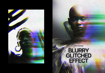 Blurry Glitch Poster Photo Effect Mockup