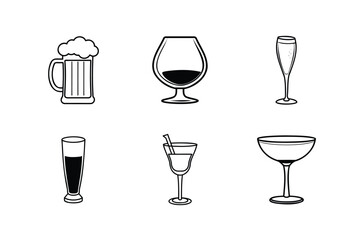 Clean Vector Outline Drink Glass Icons for Beverage Menus and Bar Advertising
