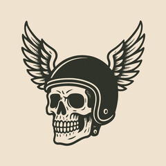 Skull with Winged Helmet Vector Illustration