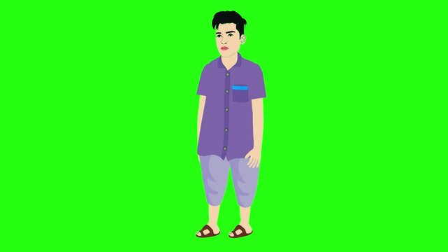 Boy talking character 2D animation video and green screen background
