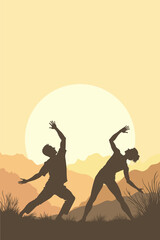 Naklejka premium Meditation, yoga, Exercise, Man, Nature, Work, Business, Therapy, Psychotherapy, Doctor, Listening, Woman, Flowers, Office, Artwork, Vector