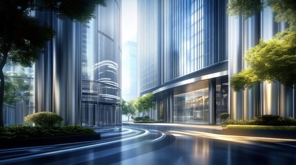 Modern Urban Landscape with Reflections and Sunlit Buildings