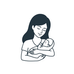 Mother holding her sleeping baby with a loving expression  