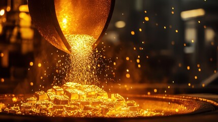 Molten Gold Pouring from Furnace into a Cast for Luxury Production